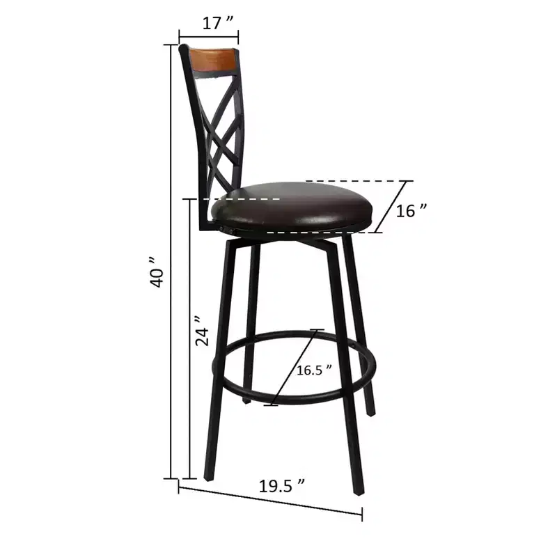 Swivel Metal Kitchen Counter Barstool with Double X Back Upholstered Faux Leather Seat, Espresso and Black,