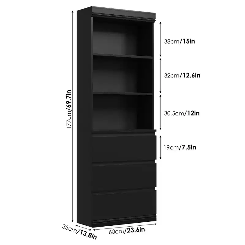 70 Inches Bookcase with Drawers, Tall Bookshelf Farmhouse Bookcases Wooden Deep Bookshelves Storage Cabinet Organizer for Living Room, Study, Kitchen