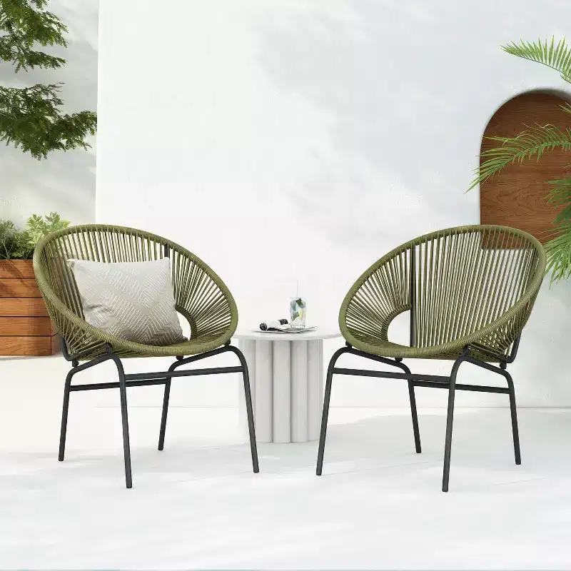 Christopher Knight Home Nusa Outdoor Rattan and Metal Acapulco Weave Club Chairs (Set of 2)