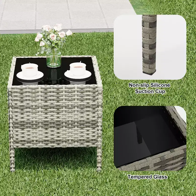 Patio Furniture Set 3 Pieces, Wicker Chairs with Table, Outdoor Furniture with Soft Cushion and Glass Table for Porch Garden Lawn Balcony