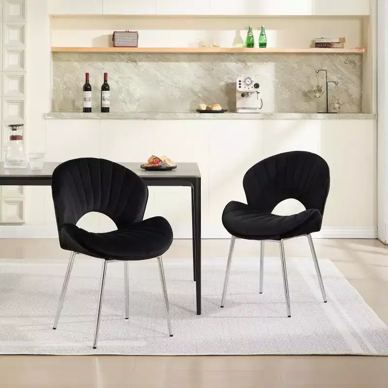 Set of 2 Modern Upholstered Dining Chairs With Curved Backrest and Metal Legs, Armless Dining Chairs for Dining Room or Kitchen-Panipeachy