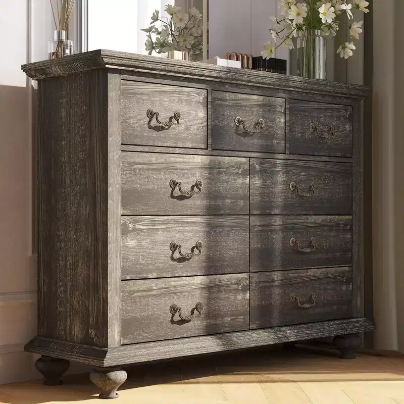 9-Drawer Dresser with Metal Handles – Wood Storage Chest for Bedroom or Living Room