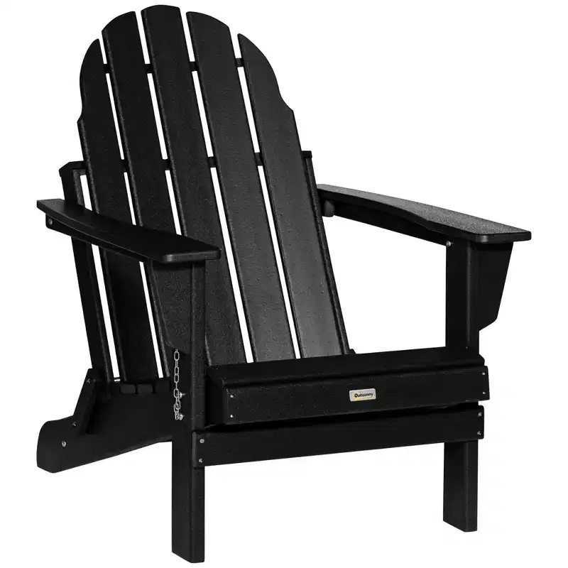 Outsunny Folding Adirondack Chair, Outdoor Fire Pit Seating HDPE Lounger Chair for Patio Deck and Lawn Furnitur