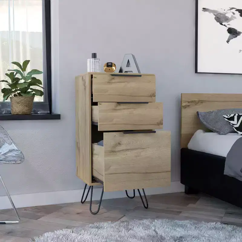 Okak 3-Drawer Dresser Organized Storage, Robust Steel Legs, Sleek Compact Design with Durable Top for Home/Office