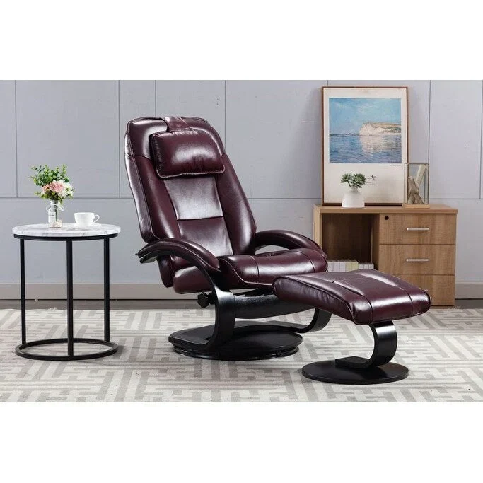 Top-Grain Leather Swivel Recliner with Ottoman