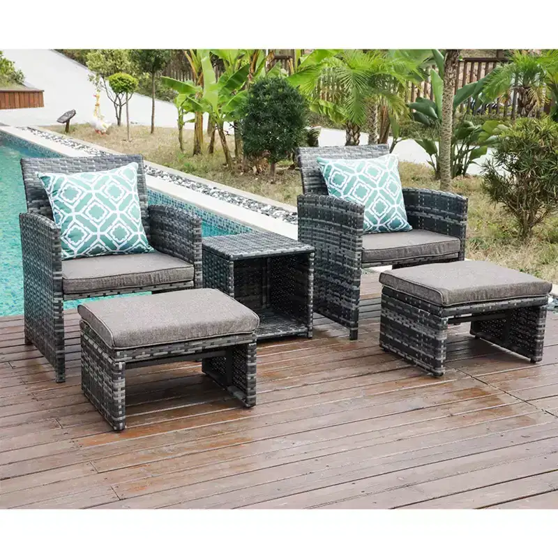 Sunsitt 5pc Outdoor Conversation Chair and Ottoman Set with Coffee Table White