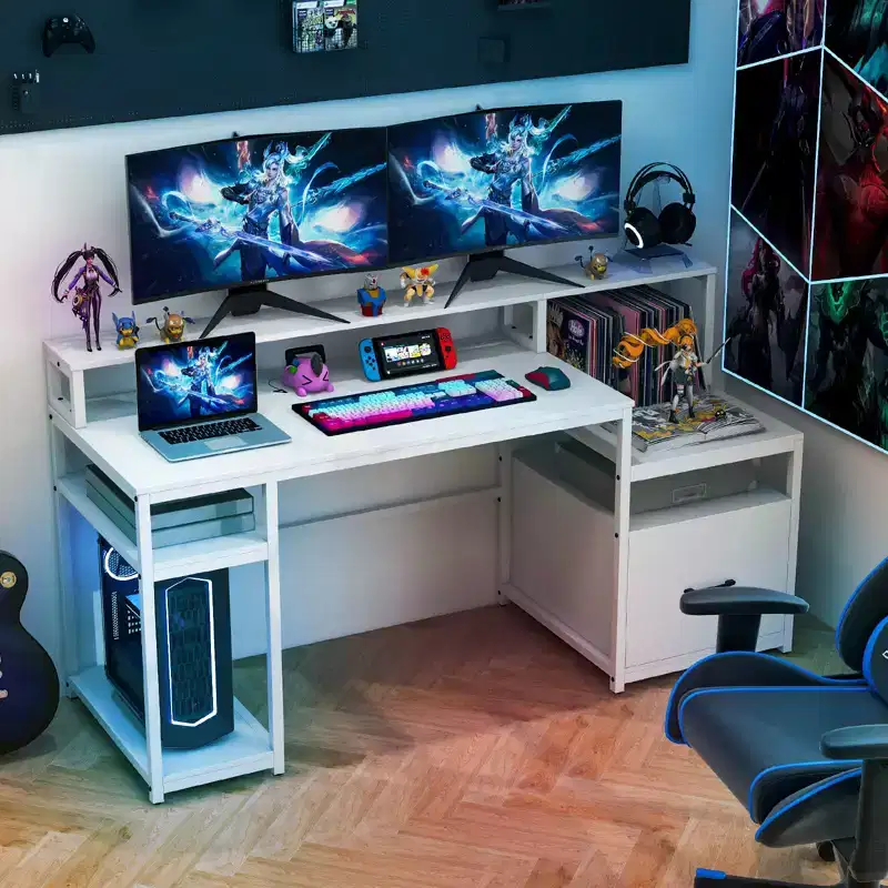 Costway 66 Computer Workstation with Monitor Stand CPU Stand Printer Shelf & File Drawer