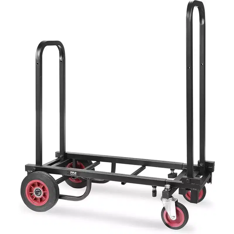 Pyle Portable Utility Cart - Adjustable 8-in-1 Folding Multi-Cart, Hand Truck/Dolly/Platform Cart (PKEQ38) - Black