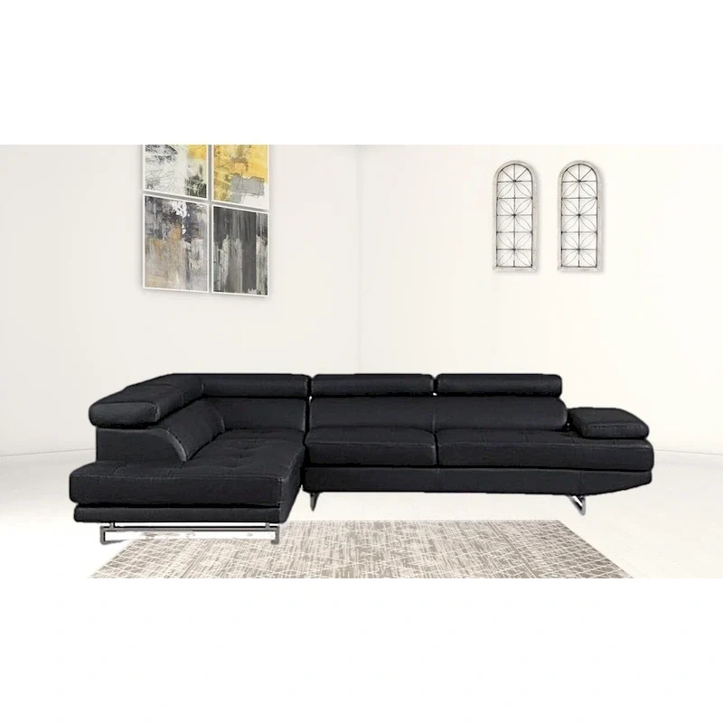 Black Faux Leather L-Shaped Two-Piece Corner Sectional - 124