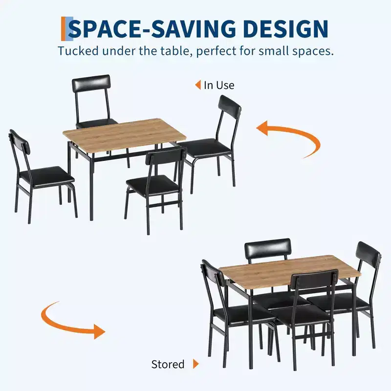 5 Piece Dining Table Set, with 4 PU Upholstered Chair