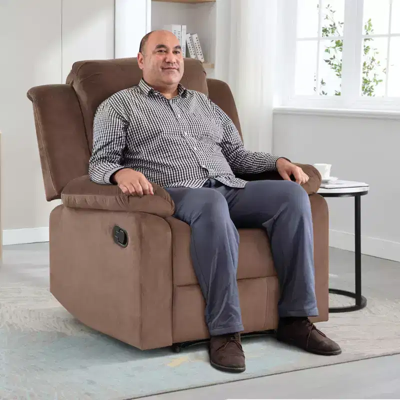 Bestier Oversized Recliner Chair for Adults, Adjustable Manual Chair, Reclining Single Sofa Chair for Living Room, Upholstered Armchair, Brown