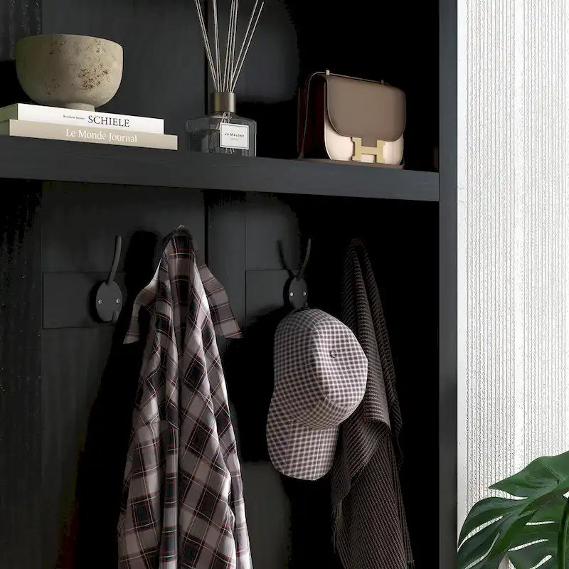 HOMCOM Freestanding Hall Tree, Entryway Bench with Coat Rack, Shoe Cabinet and Top Shelf