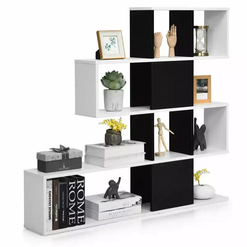 5-Tier Bookshelf Corner Ladder Bookcase Display Storage Rack Black White