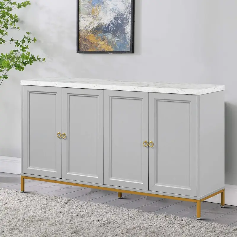 Wooden Sideboard with Faux Marble Top