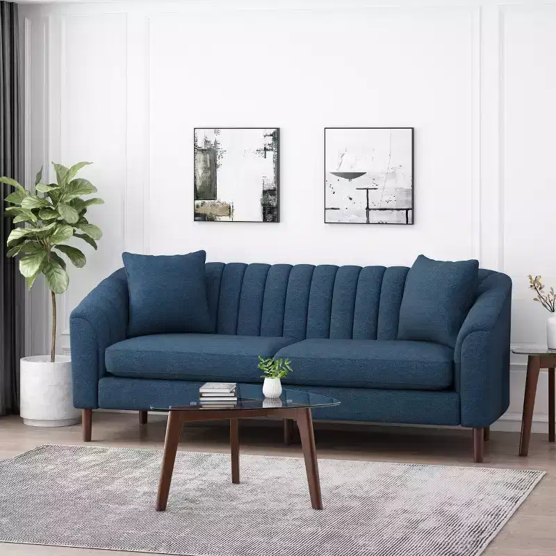 Contemporary 3-Seater Upholstered Sofa with Tufted Channel Stitch Design