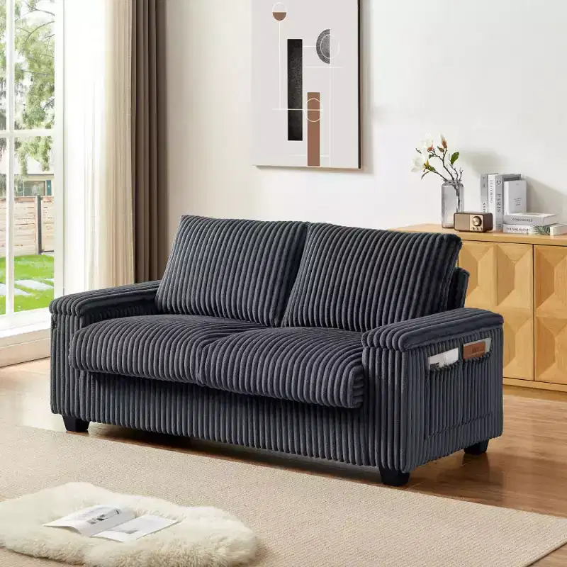 71 Modern Corduroy Loveseat Sofa with Storage, Oversized 2-Seater Deep Seat Sofa for Small Living Room or Apartment