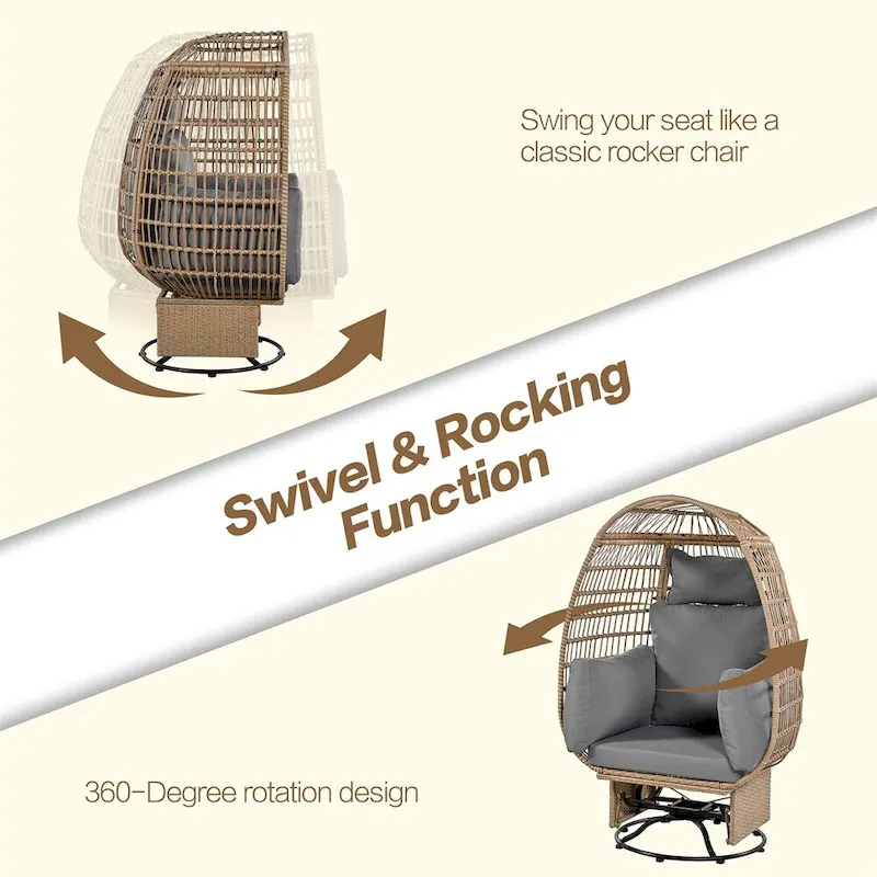 Rattan Egg Patio Swivel Chair with Cushions and Rocking Function