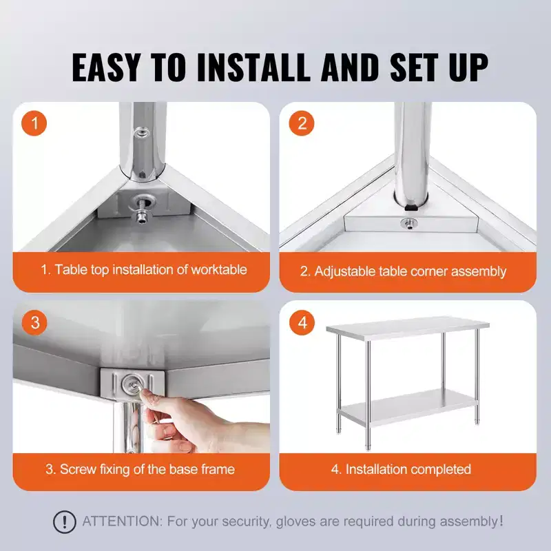 Stainless Steel Prep Table 24''x48''x34'' with Adjustable Shelves
