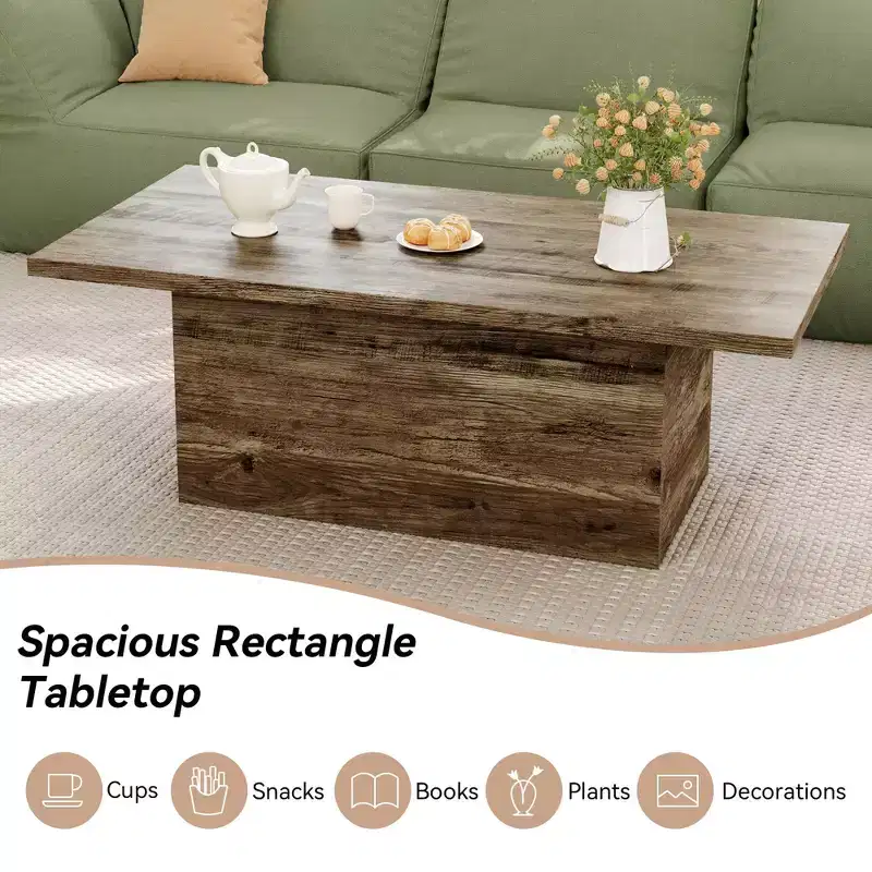Rectangular Coffee Table, 47.25-Inch Modern Solid Wood Medium Coffee Table, Wooden Farmhouse Rustic Cocktail Coffee Table