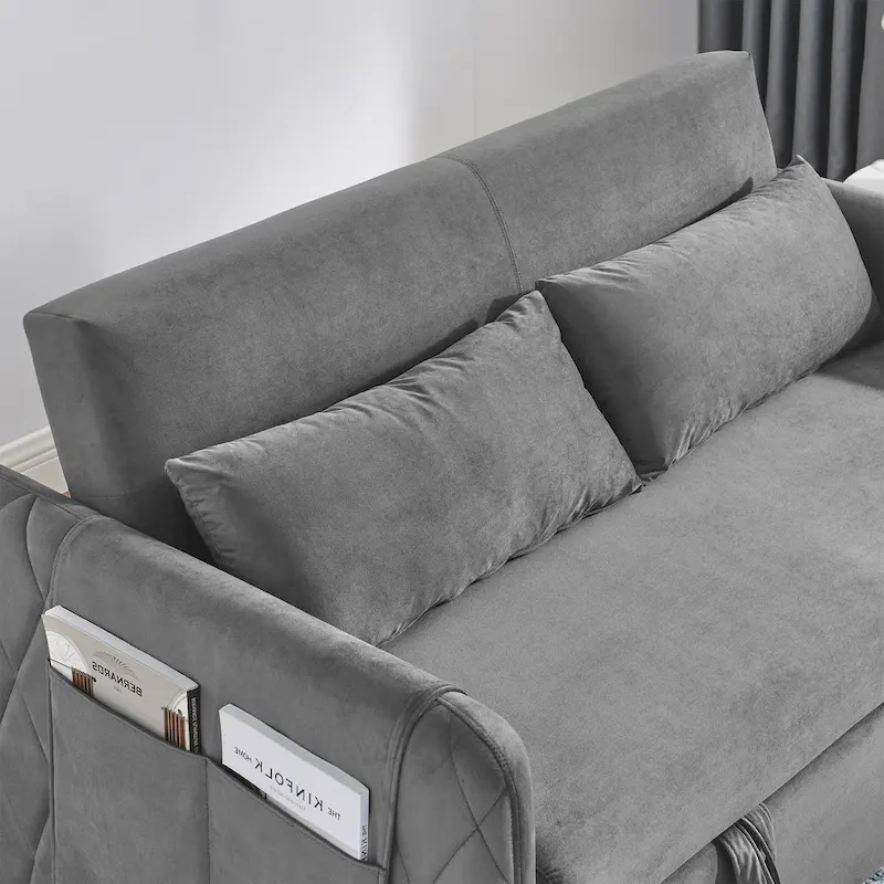 Modern Convertible Velvet Loveseat Sofa Sleeper Sofa Bed with 2 Pillows
