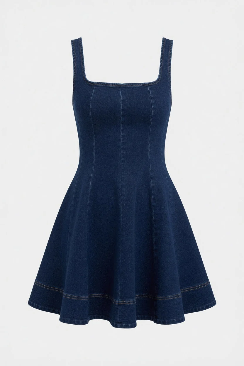 Dark Wash Denim Sleeveless Mini Dress