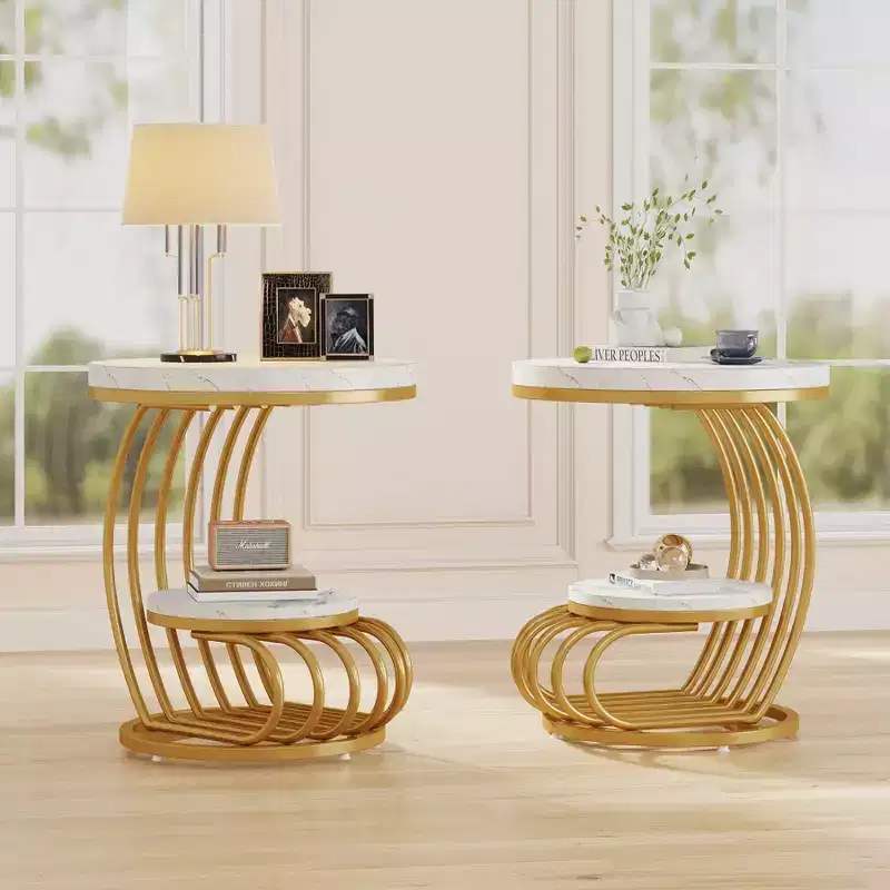 LITTLE TREE 2 Tier End Table White/Gold