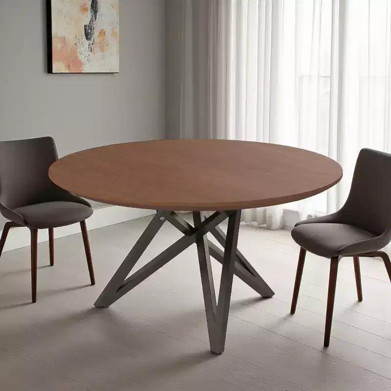 HomeRoots 47 Brown and Gray Wood and Stainless Steel Cross Leg Base Round Top Dining Table