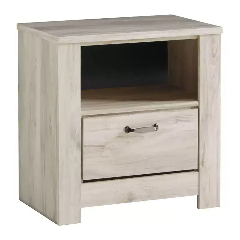 Signature Design by Ashley Bellaby One Drawer Nightstand White: Bedside Table with USB Port & Storage