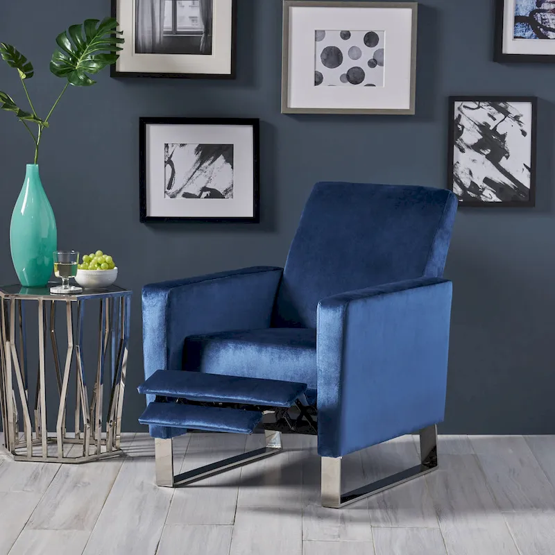Modern Velvet Recliner w/ Steel Legs by
