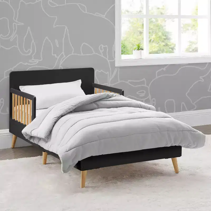 Wood Toddler Bed – Stylish Big-Kid Bed with Rounded Spindles for Toddlers