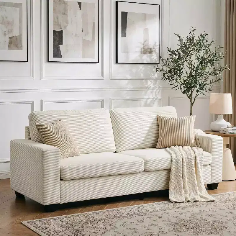84 Upholstered Apartment Sofa, Modern 2-Seater Corduroy Couch with Wide Arms and Supportive Cushions for Living Room