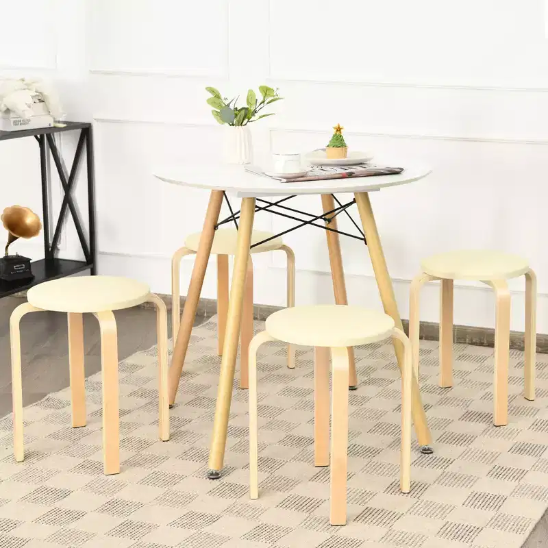 Costway Set of 4 Bentwood Round Stool Stackable Dining Chair w/Padded Seat Beige\Black