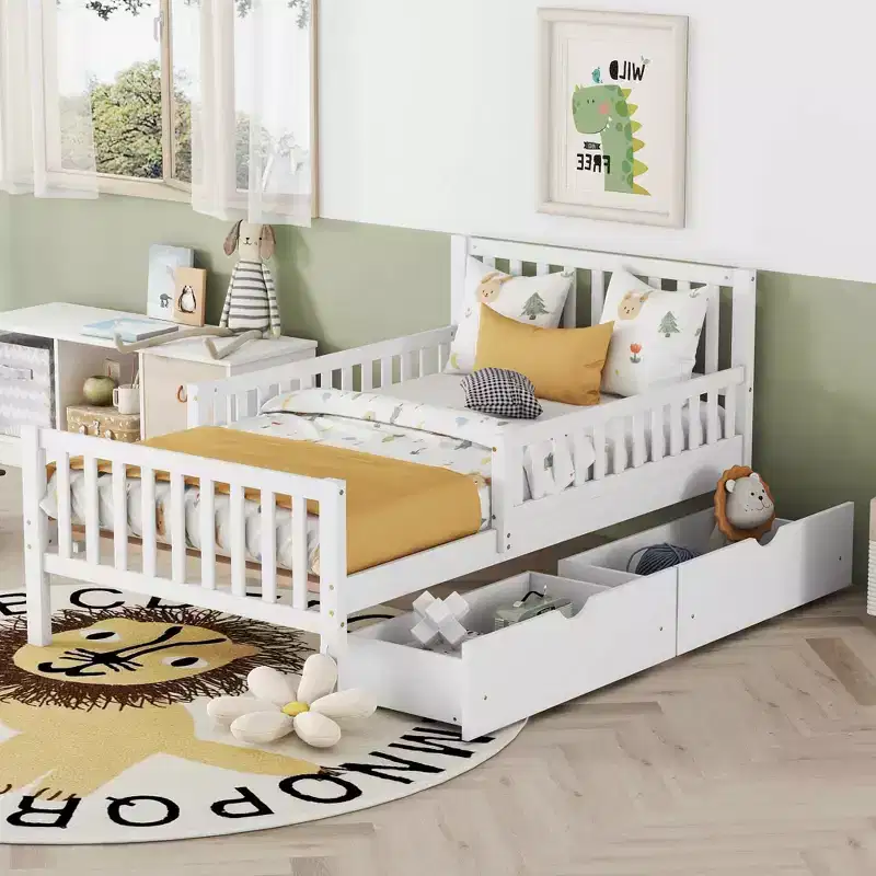 Twin Size Wood Platform Bed with Headboard and Footboard
