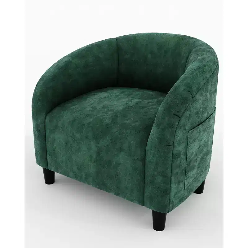 Velvet Accent Chair with U-Shaped Back, Comfy Barrel Armchair for Living Room, Bedroom or Study  Retro Green