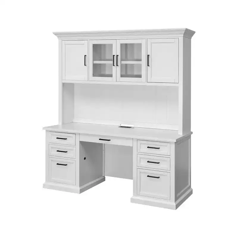 Modern Wood Credenza Desk with Hutch Fully Assembled White - Abby Collection - Martin Furniture