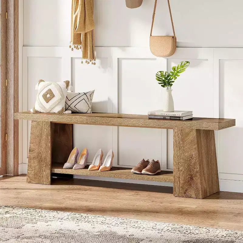 59-Inch 2-Tier Entryway Bench with Storage Shelves
