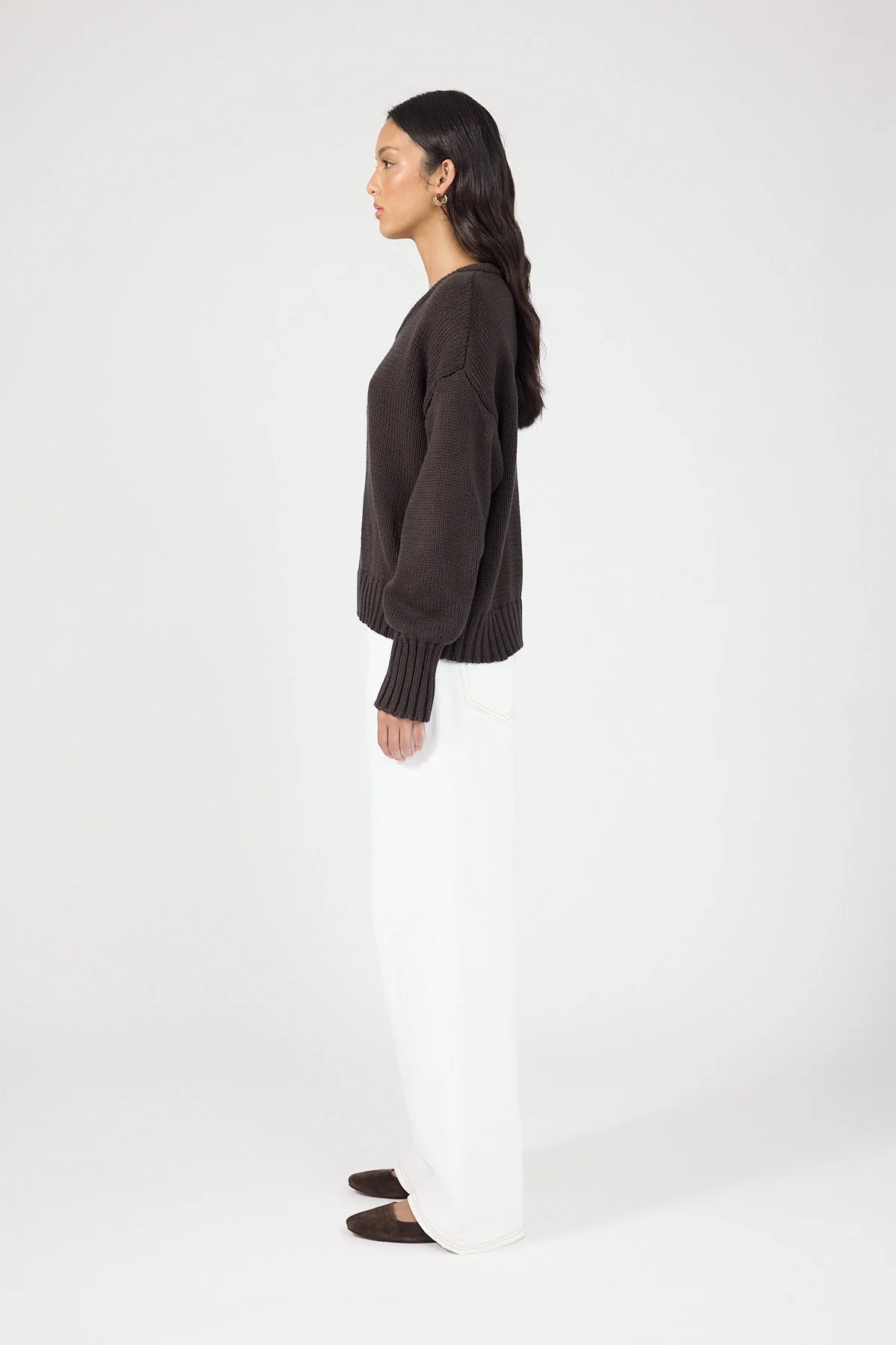 V-neck Knit Jumper Brown