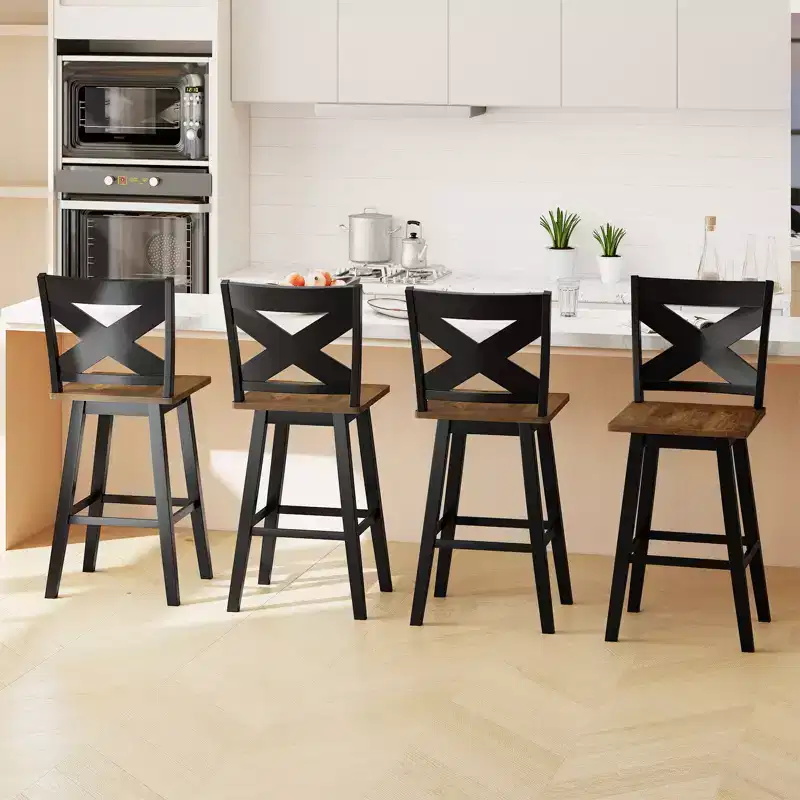 Costway 29'' Swivel Barstools Set of 4 w/Backrest Large Seat Footrest for Kitchen Island