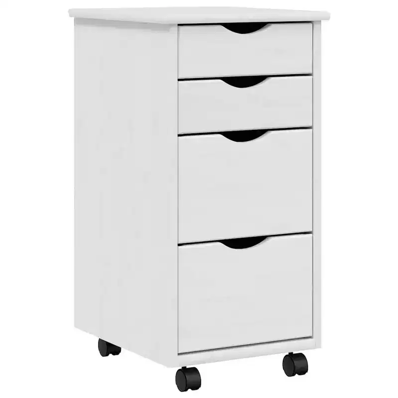 vidaXL Rolling Cabinet White Solid pine wood, engineered wood, plastic