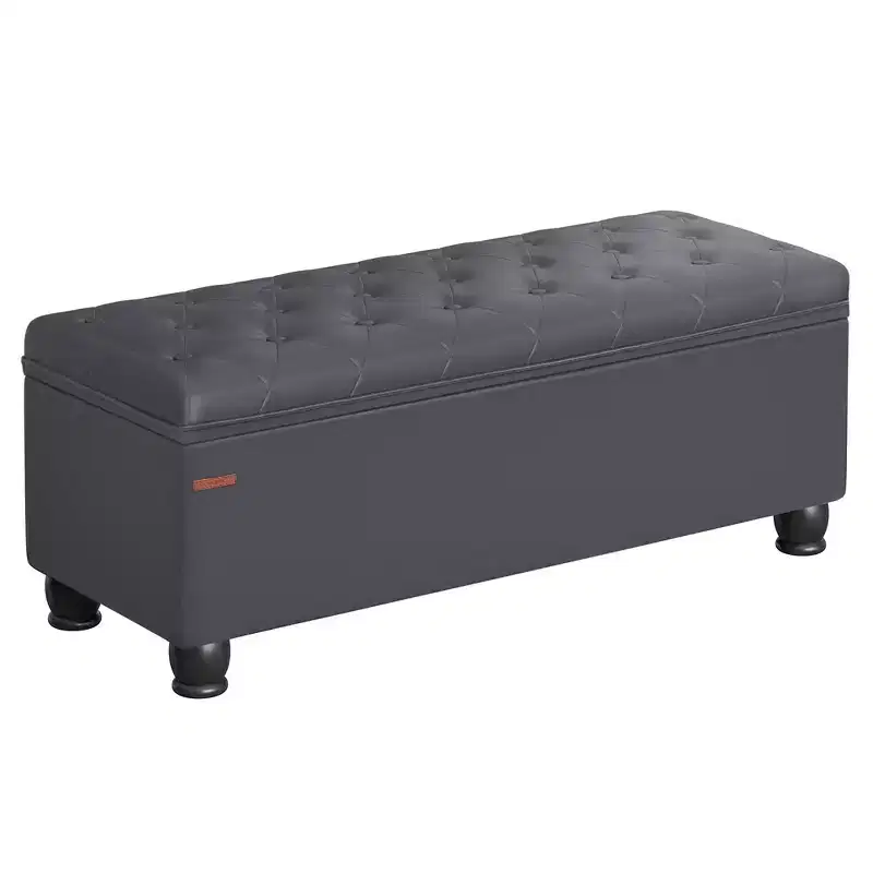 SONGMICS Storage Ottoman, Storage Bench, Tufted Entryway Bedroom Bench, 17.7 x 46.5 x 17.7 Inches