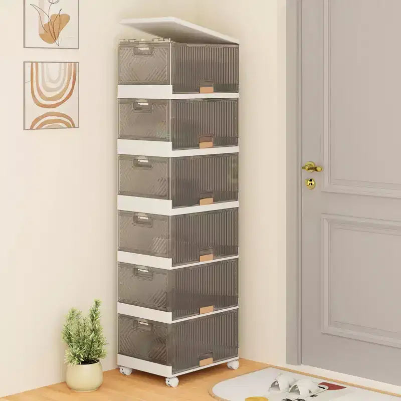6-Cube Stackable Storage Bins – Foldable Shoe Boxes with Detachable Wheels