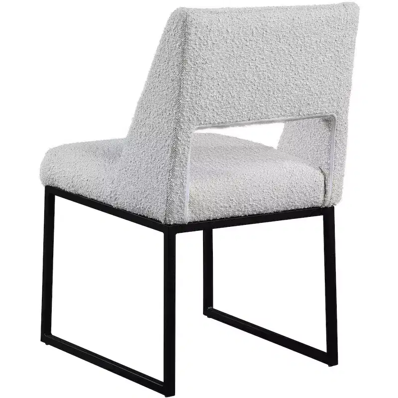 Cream Boucle Dining Chair, Black Iron Frame, Set of 2