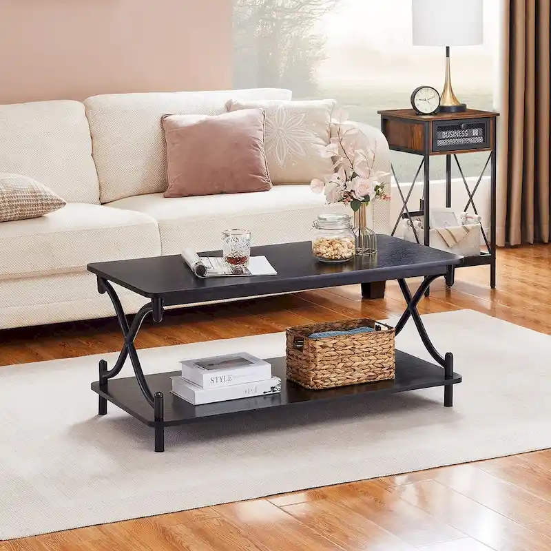Modern 3-piece Coffee Table, Sofa Table & 1-drawer Nightstand Set of 2(Brown/Black/White)