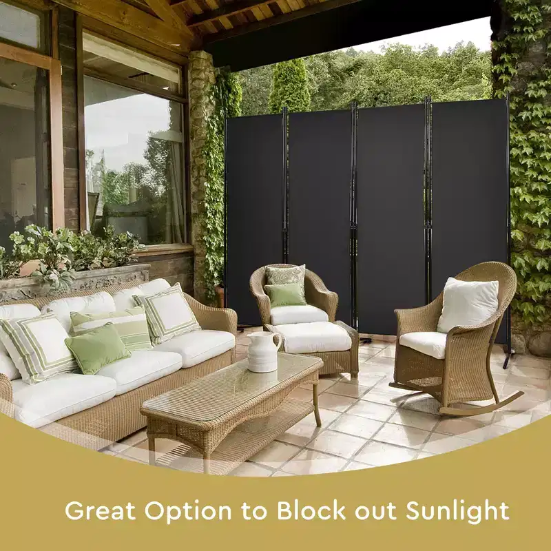 4-Panel 5.6ft Room Divider Folding Fabric Privacy Screen with Steel Frame White/Black/Brown