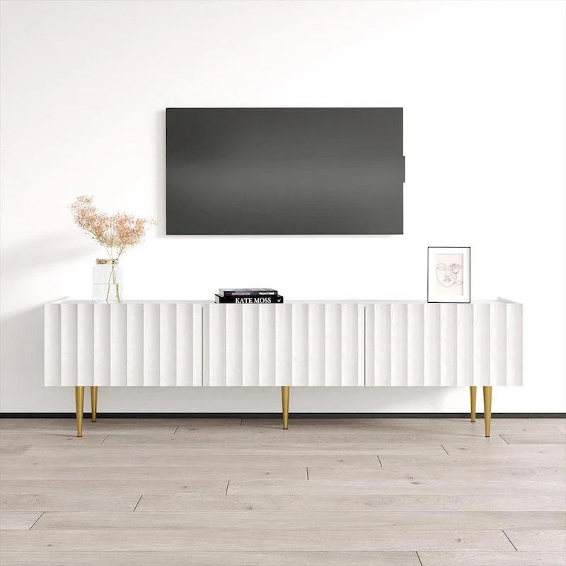 Modern TV Stand with High Gloss Fronts – Fits Up to 80 Inch TVs