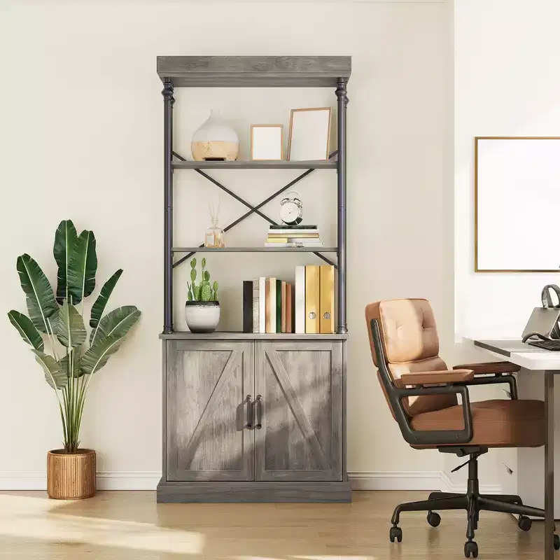 Bookshelf Modern Bookcase with Drawers Storage Rack Shelf Tall Standing Bookshelves Metal Frame Large Display Racks for Bedroom, Living Room