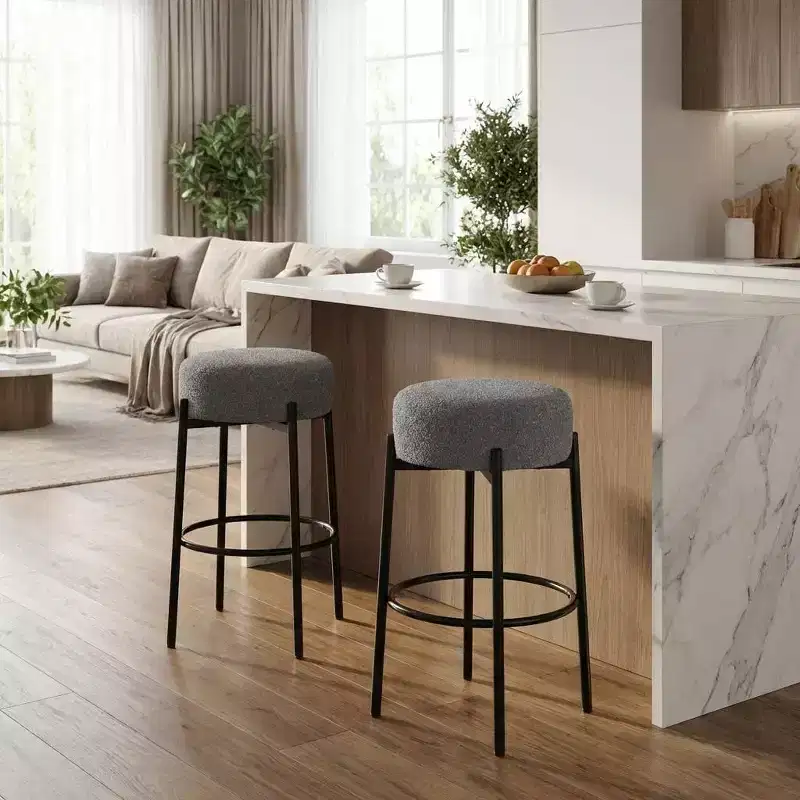 Set of 2 Modern 24 Counter Height Barstools with Soft Seat, Backless Design & Metal Legs for Kitchen Island, Bar, or Dining Room