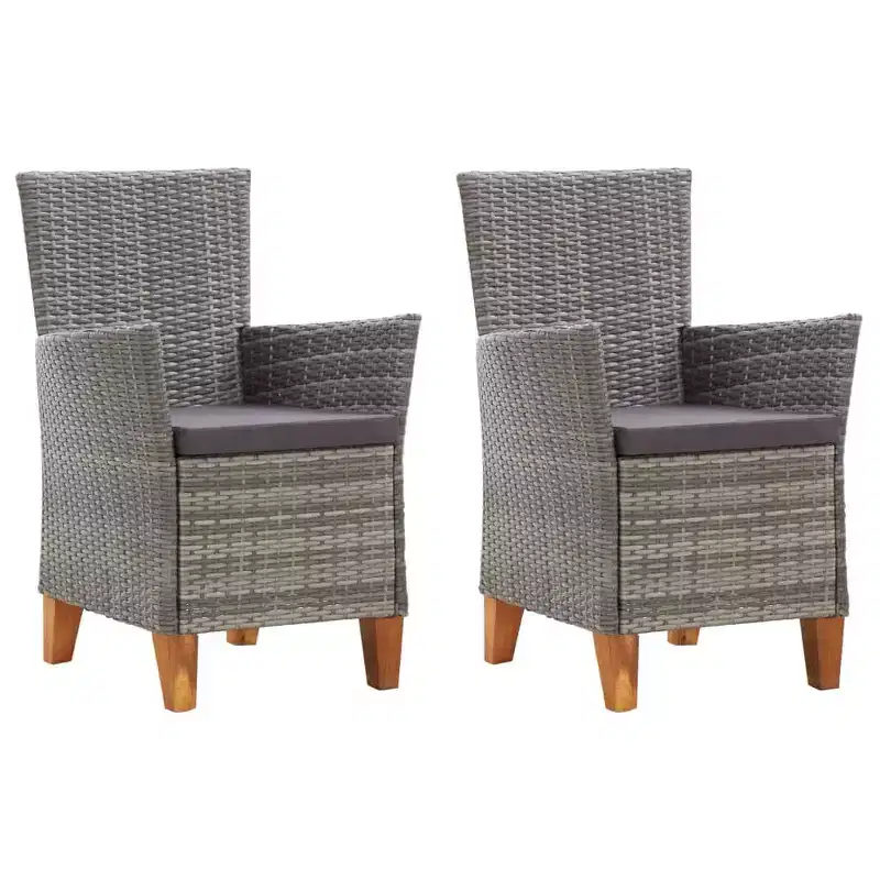 vidaXL Patio Chairs 2 pcs with Cushions Poly Rattan Gray