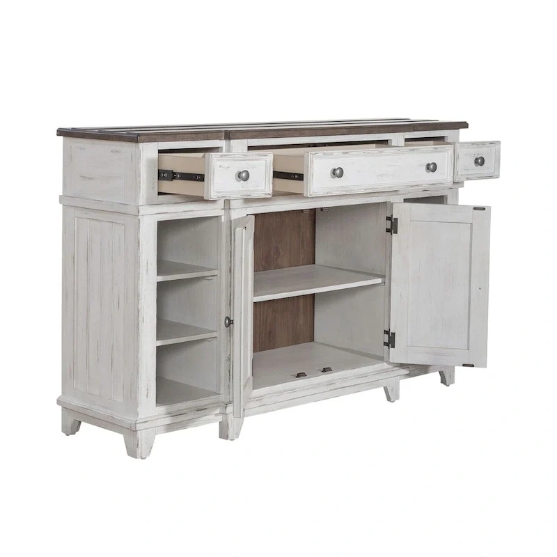 Breakfront Server in Distressed White or Grey