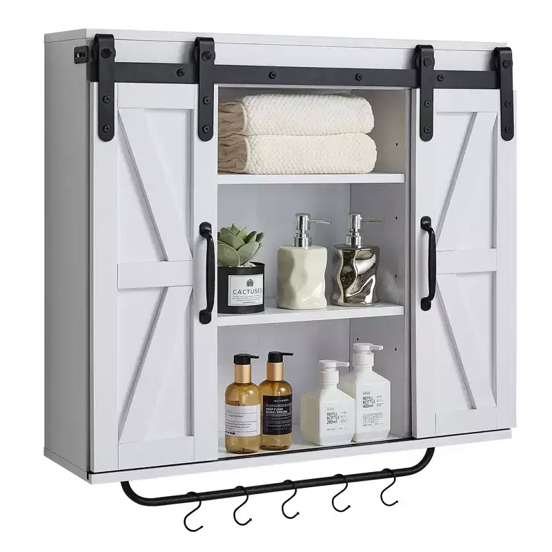 VEVOR Bathroom Wall Cabinet, 2 Doors and Adjustable Shelf, Over the Toilet Storage Medicine Cabinet Wall Mounted, with Open Partition/Towel Bar,White